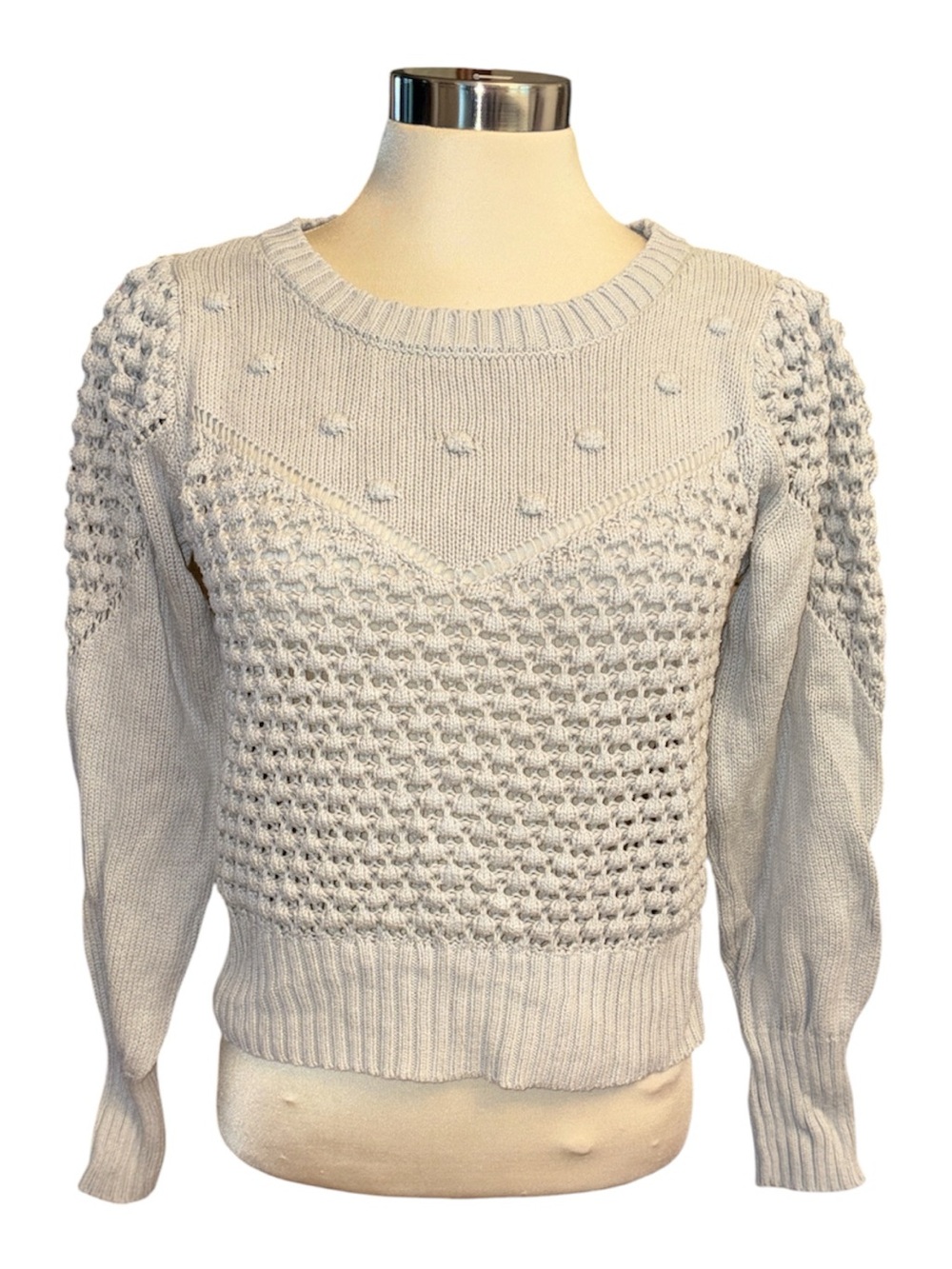 Lucky Brand Textured Crewneck Sweater long sleeves open stitching Size small